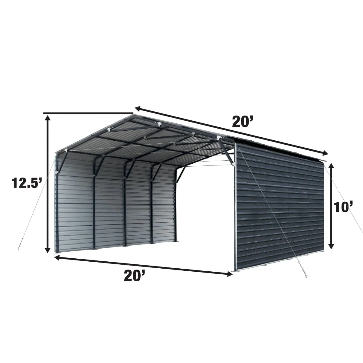 TMG Industrial 20’ x 20’ Metal Shed Carport, 10’ Enclosed Sidewalls, 400 Sq-Ft, 27 GA Corrugated Panels, TMG-MSC2020F