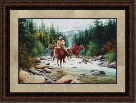 White Water Crossing | Framed Western Art in Double Mat | 25L X 29W" Inches