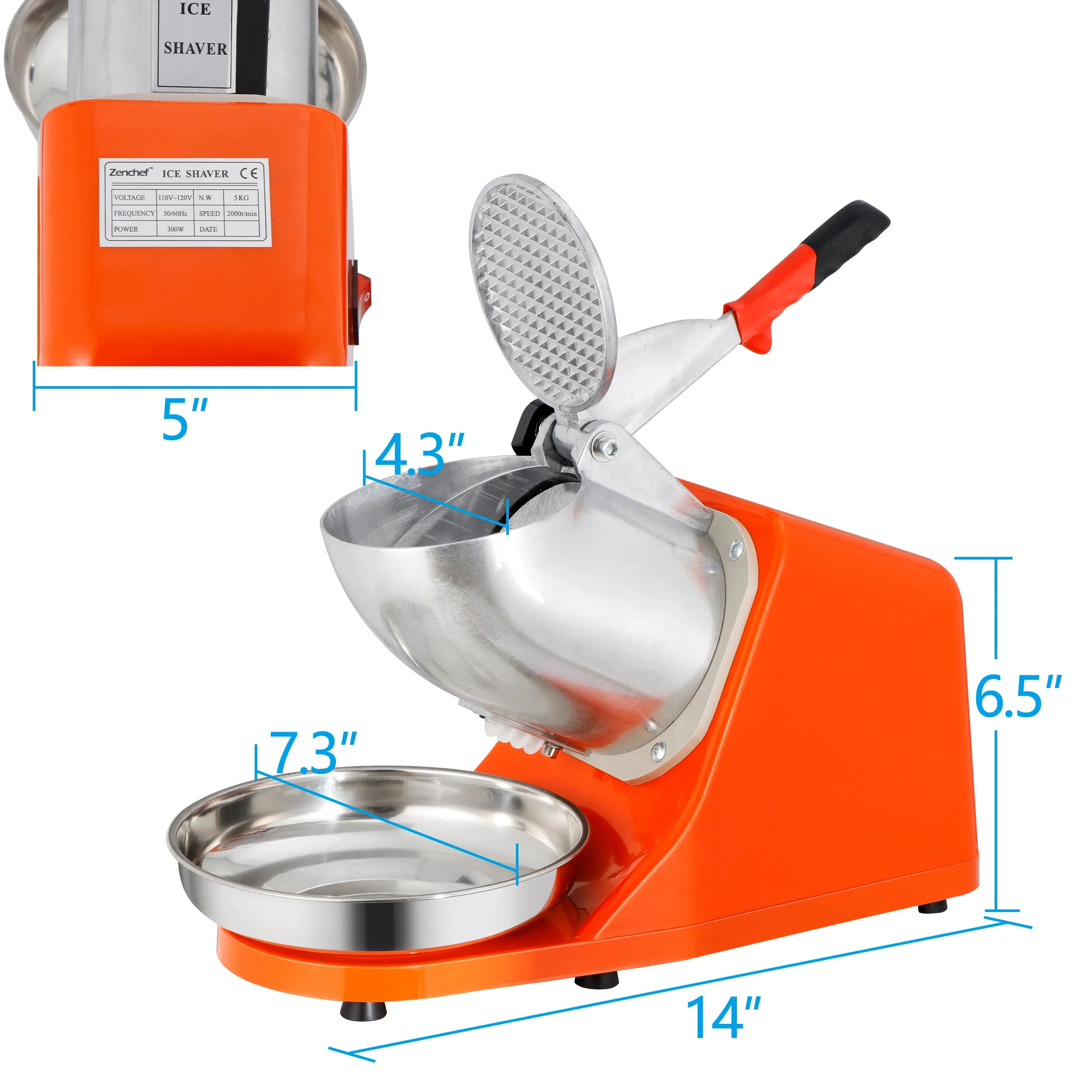 ZENY™ Electric Ice Shaver w/ Stainless Steel Blade Shaved Snow Cone Maker Shaving Crusher Machine